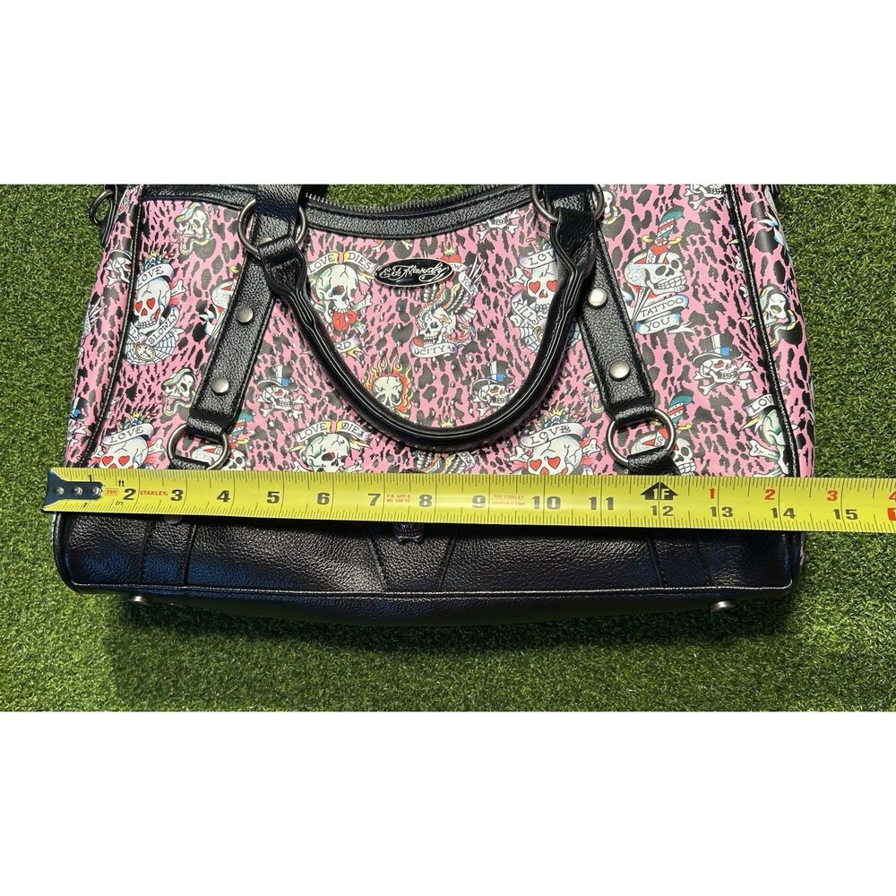 Ed Hardy Pink Leopard Tattoo Skull Rhinestone Satchel Y2K Crossbody Bag EUC!! - Picture 11 of 12